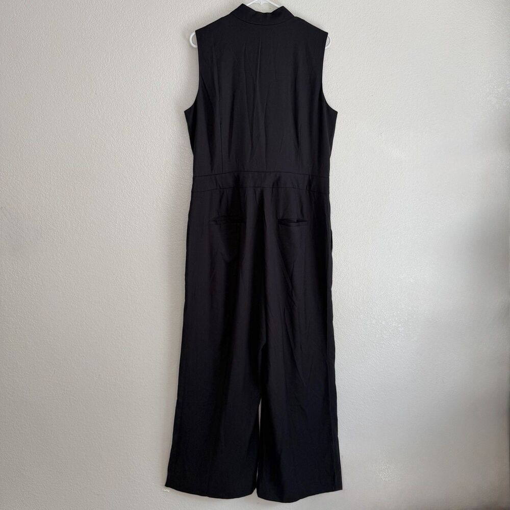 Wildfang The Empower High Waist V-Neck Jumpsuit Black 16 Wide Leg Tailored NWT - Picture 3 of 13